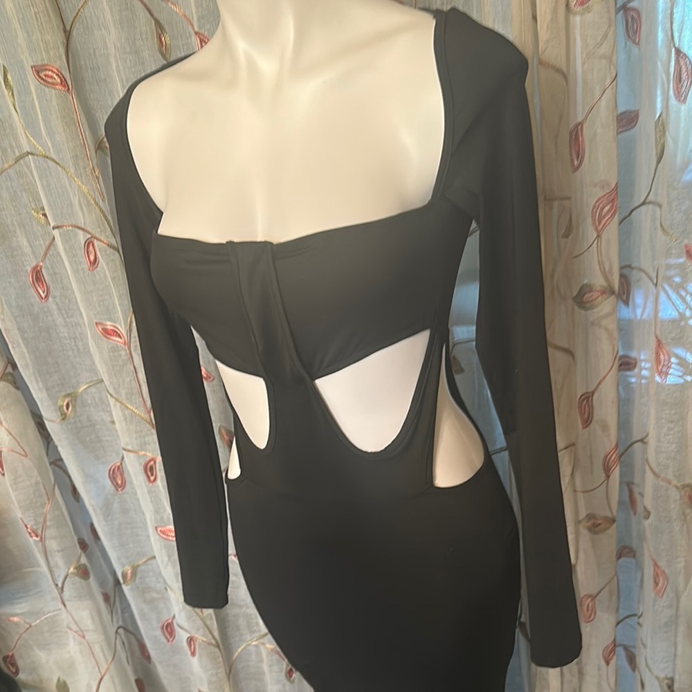 Black Long Sleeve Cut-Out Dress